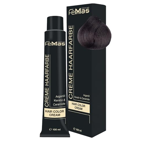 FemMas Tinte para el cabello marrón claro ceniza 5.1 I Crema profesional tinte para el cabello con aceite de argán, queratina y ceramidas I Como coloración permanente del cabello o tinte para obtener