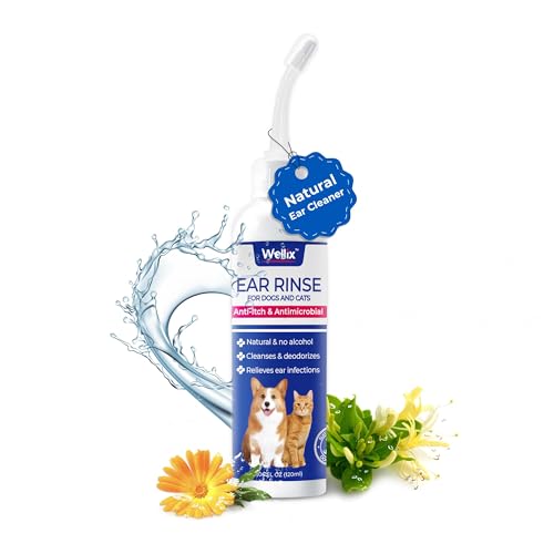 Wellix 120ml Ear Cleaner for Dog & Cat - Ear Infection Treatment Without Irritation - Dog Ear Wash for Itch Relief & Soothing Inflammation - Ear Wax, Powder and Odor Removal Drops