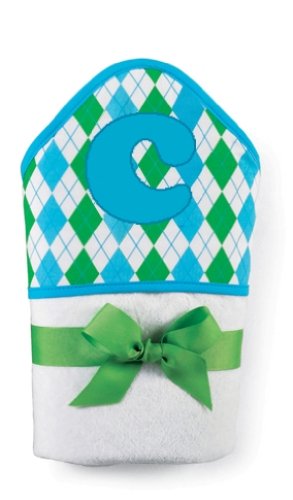 Image of Mud Pie Initial Baby Boy Blue Initial Hooded Terry Towel, Letter C