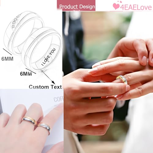 Customizable Photo Rings for Couples Heart Fingerprint Engraved Text Rings for Best Friends Sisters Promise Rings Custom Patterns 8mm 6mm Width Birthday Gift Titanium Steel3