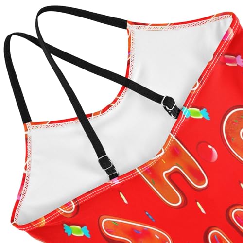 Christmas Oh Gingerbread Cookies Red Girls' One-Piece Swimwear, Beach Swimsuit 3-10 Y with Adjustable Shoulder Strap, 3-10 Y4
