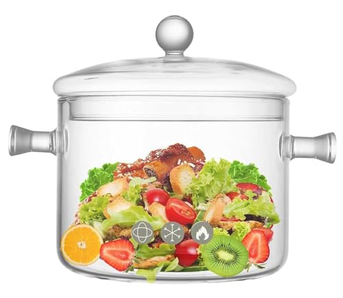 Glass Saucepan with Cover, 1.7L/57OZ Heat-resistant Glass Cooking Pots, Glass Pots for Cooking on...