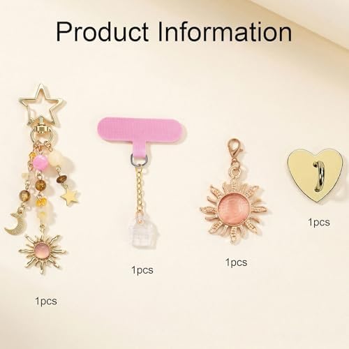 MemeChic Sun Moon Keychain, Colorful Star Beads & Gemstone Charms,Y2K Purse Charm for Women/Men, Handbag/Backpack, Kindle/E-Reader/Phone for Book Lovers (Pink) - 4