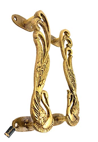Two Moustaches Peacock Design 7 Inches Brass Door Handle Pair - Antique Yellow, Standard, Pack of 1 - Brass, Pull Handle Pair