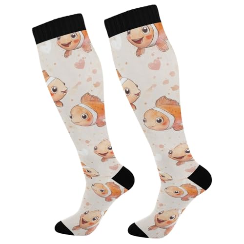 Wassud Cute Clownfish Compression Socks for Women and Men 20-30 mmHg Knee High Socks for Nurses Travel 1 Pair