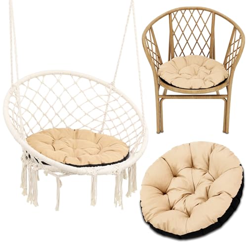 Amazinggirl Cojín Redondo Jardin para sillas Colgante et Silla Ratan 60 cm - Cojin para Hamaca Cojines Redondos de Asiento Exterior o Interior Grafito Lino ecológico