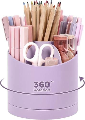 SKYDUE Schreibtisch Organizer 360 Grad Stifte Organizer Drehbar Stifte Organizer Mit 7 Fächern Stiftehalter Schreibtisch Für Büro Schule Zuhause(Lila)