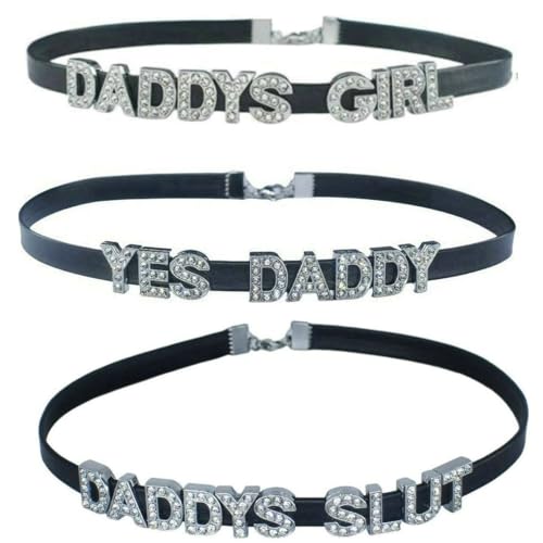 3 PCS DADDY'S Cosplay Chokers Necklaces,Cute Sexy Kawai Dad Choker Collar For Lover Honey Princess,Black Punk Collars For Women,Faux Sheepskin PU Leather Naughty Accessories Jewelry