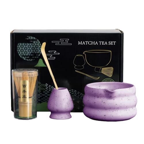 お抹茶4セット 初心者さん向け 茶道具 お点前セット お抹茶4点セット 百本立 茶筅立て 茶杓 茶道具セット 敬老の日 父の日 母の日 クリスマス 新年 誕生日 ギフト プレゼント (紫色)