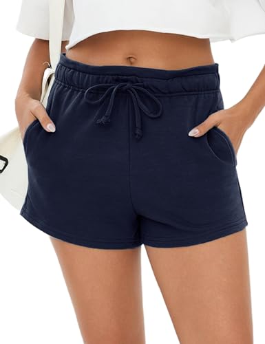 Leversic Pantalones Cortos Deportivos Mujer Cintura Alta con Volantes Pantalones Cortos Casuales Pantalones Deporte con Bolsillos(Azul Marino,M)