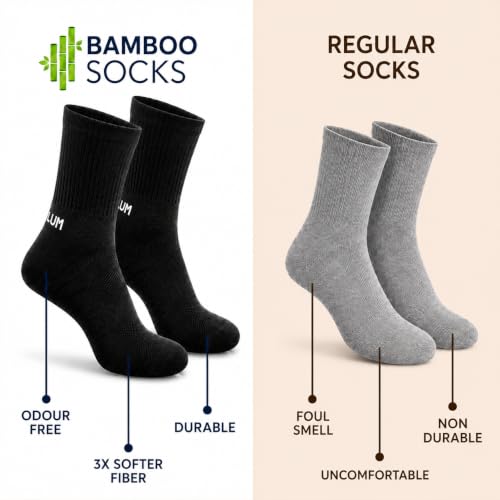 Image of HEELIUM Bamboo Athletic Crew Socks for Men & Women | 3X Tougher & Durable, Ultra Soft & Blister Resistant | Perfect for Gym, Sports & Long Distance Running