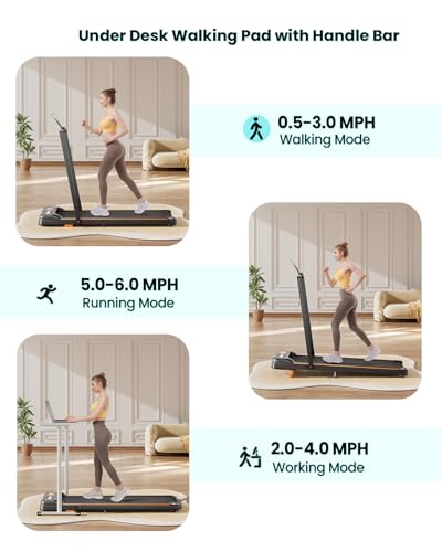 Image of Abonow Portable Walking Pad with Handle Bar for Home & Office, 2 in 1 Under Desk Treadmill with 8% Incline, 2.5HP Small Foldable Compact Treadmills Walking Machine, LED Display, 265 LBS