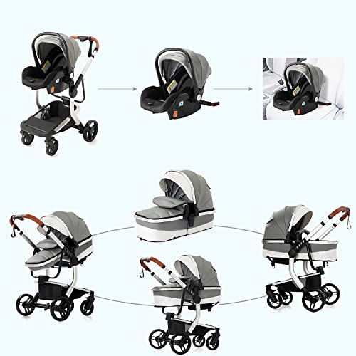 3 in 1 Kombikinderwagen Standardkinderwagen Kinderwagen Reisesysteme Neugeborener Tragbarer Reisewagen Buggy Kinderwagen Faltbarer High Landscape Kinderwagen (518 Grey)