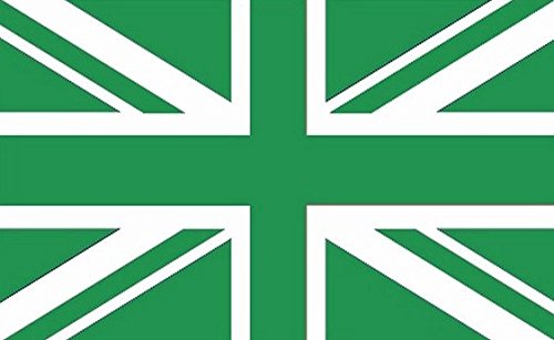Union Jack Green White Flag 5ft x 3ft Large - 100% Polyester - Metal Eyelets - Double Stitched