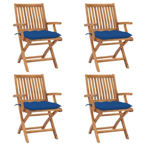 DYRJDJWIDHW Sillas de jardín Plegables 4 uds Madera Maciza Teca con cojinessilla Exterior Silla terraza sillas de Jardin sillas exteriorAdecuado para Patios de jardín