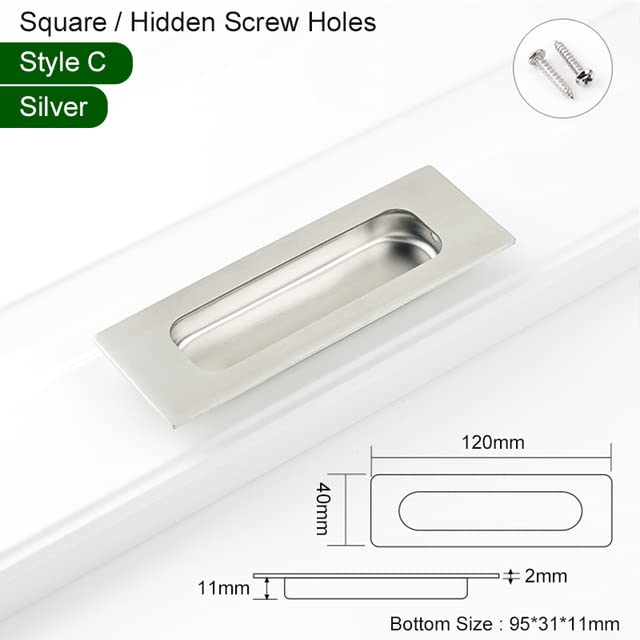 MiJunHD Recessed Flush Door Handles Stainless Steel Cabinet & Furniture Door Pulls Silver 120 * 40mm Rectangle-Hidden Holes Rectangle Handles/Pulls for Interior & Closet Doors - Image 2