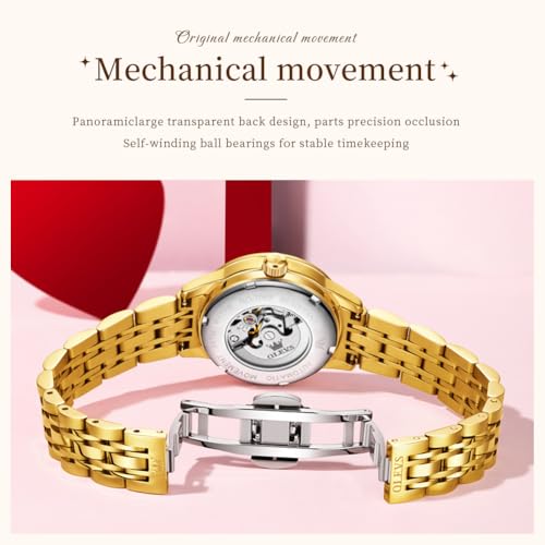 OLEVS Womens Automatic Watch Gold Luxury Diamond Self Winding Ladies Wrist Watches Waterproof Luminous Date4
