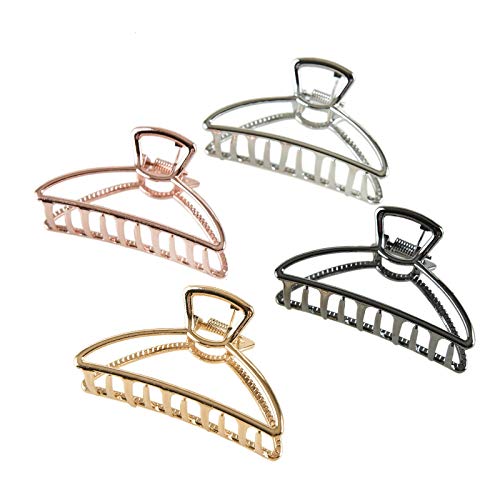 AQUEENLY 4 Pcs Large Metal Hair Claw Clips, 3-inch Non-slip Jaw Clamp Clips for Women, Girls - Perfect for Thick Hair (4 Colors)