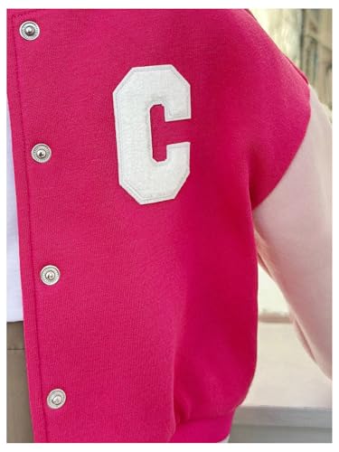 MakeMeChic Girl's Letter Print Button Down Baseball Jacket Long Sleeve Drop Shoulder Cute Varsity Jacket Coats4