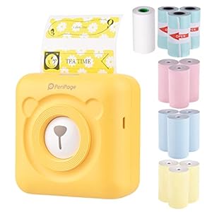 Bisofice PeriPage Mini Printer, Pocket Thermische Printer, Draadloze BT Picture Label Memo Receipt Papier Printer + 9 Rolls Kleur Thermisch Papier + 3 Rolls Zelfklevend Stickerpapier 57 * 30 mm (Geel)