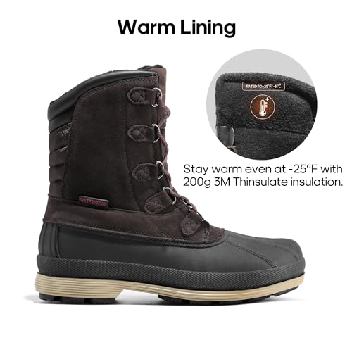 NORTIV 8 Men's Insulated Waterproof Work Winter Snow Boots 170390 M DARK/BROWN/BLACK Size 6.5