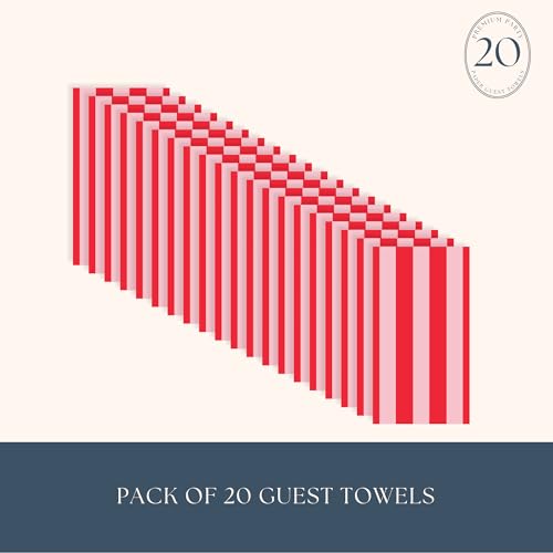 Image of Bonjour Fete Pink & Red Cabana Stripe Guest Towels, Pack of 20, 4.25x7.75 inch