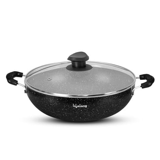 Lifelong Non-Stick 2 litre Kadhai with Glass Lid, 24 cm, Black/Grey (Induction and Gas Compatible)