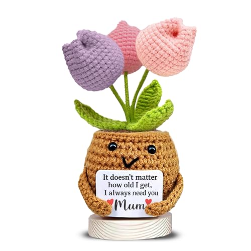 Crochet Tulip Mum Gift with Sweet Message – “I Always Need You Mum” – Handmade Mother’s Day Gift, Birthday Gifts for Mums, Cute Appreciation Keepsake, Thank You Mum Present