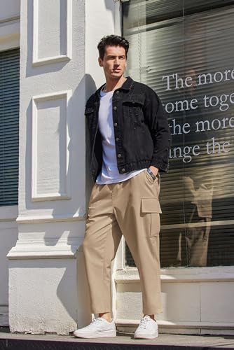 COOFANDY Mens Cargo Pants Relaxed Fit Casual Linen Pants Drawstring Sweatpants with 6 Pockets4