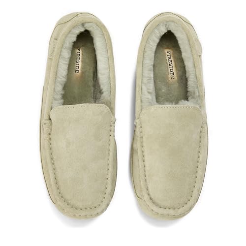 Image of Fireside By Dearfoams Men's Melbourne Genuine Shearling Moccasin Slippers, Memory Foam Sudede Loafers Slip-in House Shoes