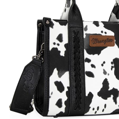 Image of Wrangler Cow Print Tote Bag for Women Western Purse Boho Top Handle Satchel Handbag with Signature Strap