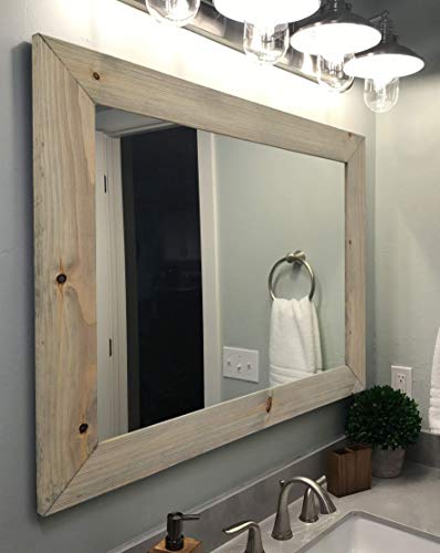 Shiplap Rustic Wood Framed Mirror, 20 Stain Colors, Shown In Weathered Oak - Rustic Reclaimed Styled Wood, Mirror for Wall, Bathroom Mirror, Vanity Mirror Wall Decor, Hanging Mirror Full Length