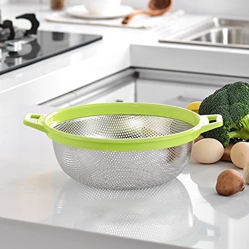 Image of Stainless Steel Colander, 28 CM Micro-Perforated & Footed Metal Colander with Handle for Kitchen Food /Vegetable /Fruit /Rice /Pasta /Noodles - Dishwasher Safe (Random Color)