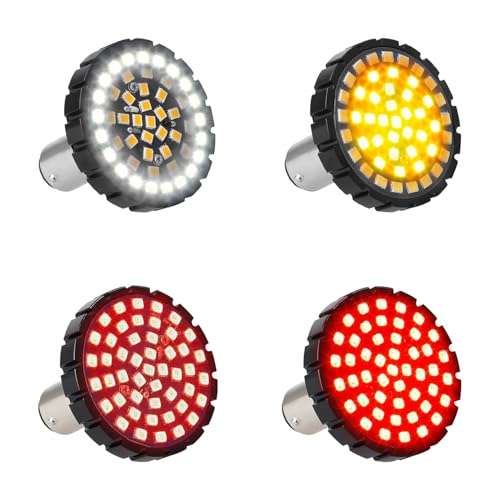 NTHREEAUTO 1157 Front Rear LED Turn Signals Kit 2" Bullet Switchback Brake Running Light Compatible with Harley Sportster Dyna Softail Road King Electra Street Glide Fatboy Motorcycle Blinkers