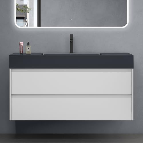 doporro Badmöbel Set Waschtisch mit Unterschrank Waschbeckenunterschrank 120x48x63cm inkl. Waschbecken Badmöbel-Set Matt Weiß Waschbecken-Unterschrank Wandmontage Deep