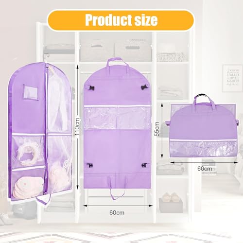 Garment Bags for Travel,Fabric Garment Bag with Pockets,Non-Woven Clothes Dance Costumes Covers And Mens Suit Pocket,40x24x3 Inch Dress Carry Storage,Large Garments Coat Protector (Lilac)2