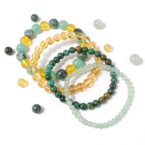 Vinswet 4pcs Beaded Bracelets for Women,Natural Healing Crystal Gemstones Bracelet,Anxiety Stress Relief Bracelet Handmade purple Jewelry Gifts for Women