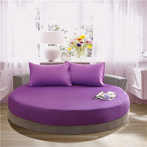 FANSU Fitted Sheet Cotton for Single Double Super King, Soft Solid Color Round Bed Fitted Sheet Washable Easy Care for Themed Hotel (180x180+25cm,Deep purple)