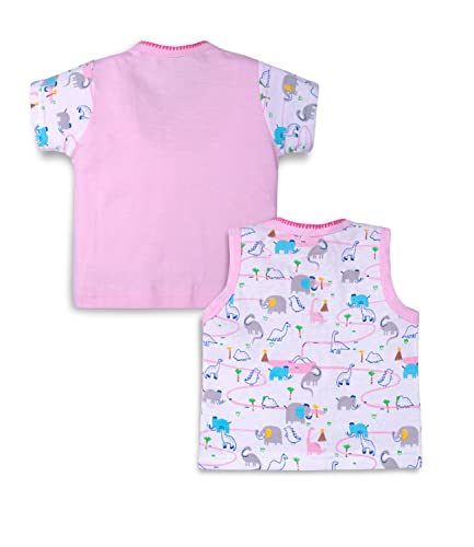 Image of mustmom Newborn Baby Cotton Jhabla Set | 0-3 Months | Combo of 1 T-Shirt, 1 Vest & 2 Shorts Set | Soft Breathable Summer Wear | Gift Set