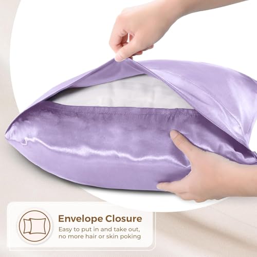 Image of Craftelio Satin Pillow Covers Set of 2 with 3 Free Random Color Hair Scrunchies - Anti-Frizz, Skin-Friendly, Soft & Durable Pillowcase Set for All Hair Types (Lovender)