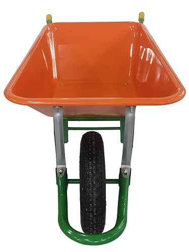 Carretilla Amarilla/Naranja Carretillo de jardín | 100 litros de Volumen | Neumáticos con llanta metálica | Carretilla de Transporte