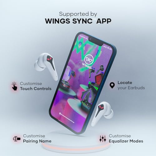 Image of Wings Phantom 320 Gaming Earbuds with Bluetooth 5.3, Best Gaming Earphones with Gaming Mode 40ms Latency, Earpods Sync App Support, New Earbuds with Gaming Inspired Design