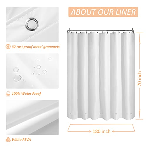 Image of Mrs Awesome White Clawfoot Tub Shower Curtain or Liner with 12 Magnets - Free 36 Hooks Included, Waterproof PEVA, 180 inch x 70 inch, White
