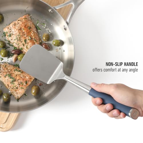 Image of Calphalon Solid Turner, Cooking Spatula, Kitchen Spatula, Stainless Steel Turner with Silicone Heat Resistance Handle, Nonstick-Safe Spatula with Ergonomic Handle (Navy)