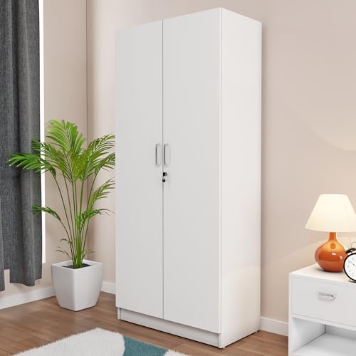 Image of VIKI Wardrobe | Jiufen Wardrobe | Wooden Almirah for 2 Door Wardrobe with 4 Shelves (Frosty White - 40D x 80W x 180.8H) | 1 Year Warranty | Free Assembly