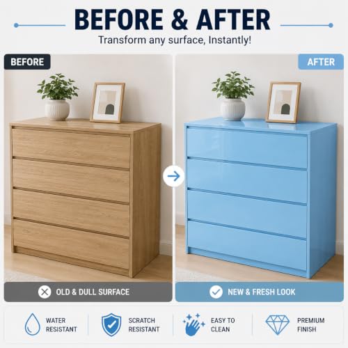 Image of Vinyl Contact Paper Decorative for Cabinets Countertops Kitchen Shelves Liner Self Adhesive Film Peel and Stick Waterproof Removable Wallpaper (Inches 24 x 300, Glossy Sky Blue)