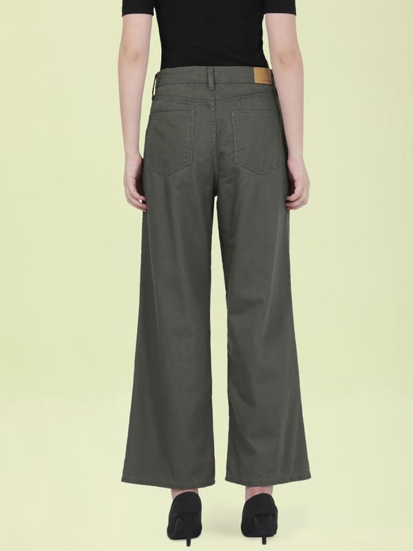 Image of GO COLORS Soft Cotton-Tencel Blend Twill Wide Pants Full Length for Women| Breathable, High Rise