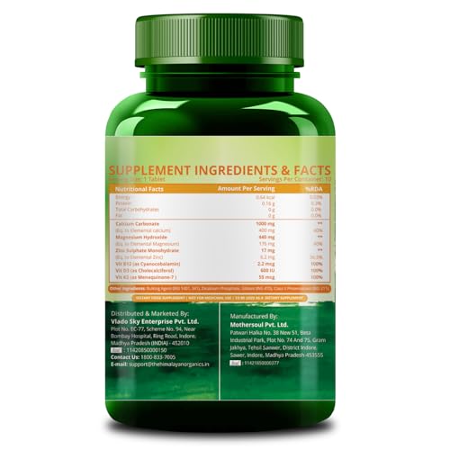 Image of Himalayan Organics Calcium Magnesium Zinc Complex with Vitamin D3, B12 & K2 | Advanced Joint, Muscle, Bone Strength & Enhanced Mineral Absorption Support for Men & Women | 10 Tablets, Pack of 5