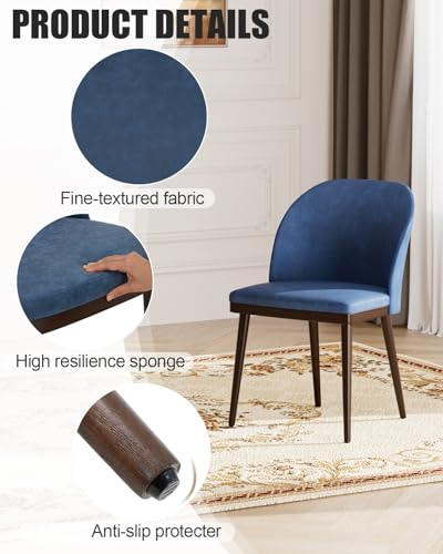 Image of Upholstered Dining Chairs Set of 4 - Modern Dining Room Chairs, Mid-Back Restaurant Kitchen Chairs with Wooden Legs, Blue