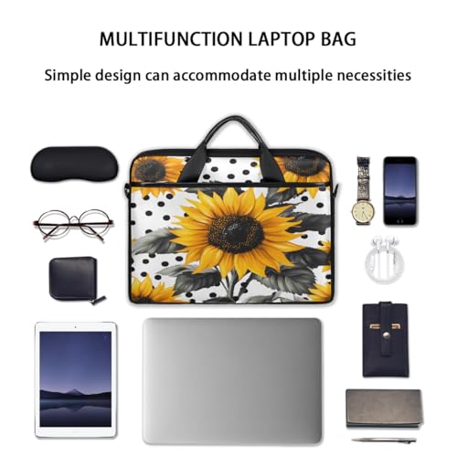 Funda para laptop de 15 pulgadas con diseño retro de girasoles y lunares, maletín delgado para computadora portátil con correa para hombro, bolso mensajero para mujeres y hombres, funda para trabajo, oficina y viaje miniatura 7
